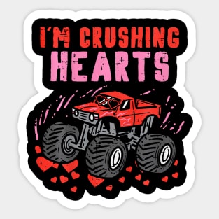 Kids I Crush Hearts Monster Truck Toddler Boys Valentines Day Sticker